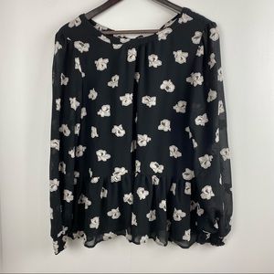 LOFT - Floral Black Peplum Blouse - Size Medium